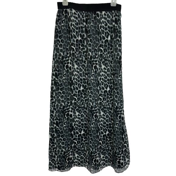 2/$30 Express Chiffon Leopard Print Maxi Skirt Gray Black Pull On Size S - Picture 6 of 9